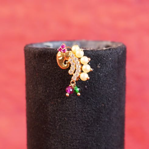 22 Carat Gold Elephant Design  Nose Pin With White Pink Andgreen Stones  1.7g by Mahita Collections